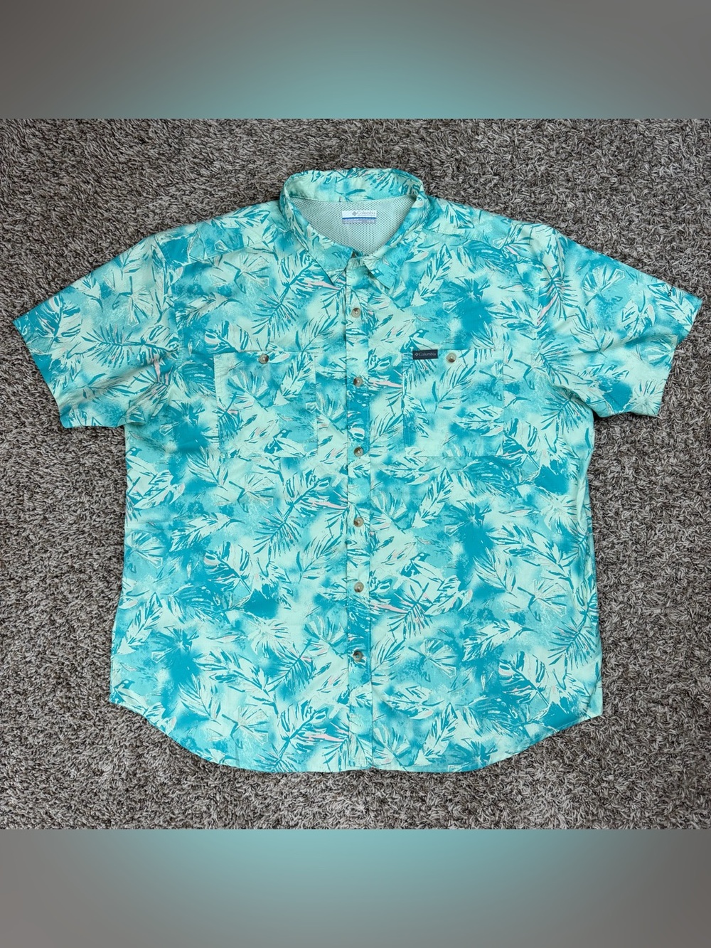 Columbia Shirt Men XL Green Floral Utilizer Printed Woven Short Sleeve Button Up